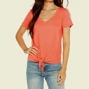 NWT Bobi Tuscan Burnt Orange Short Sleeve Tie Front Tee Women's Size Small